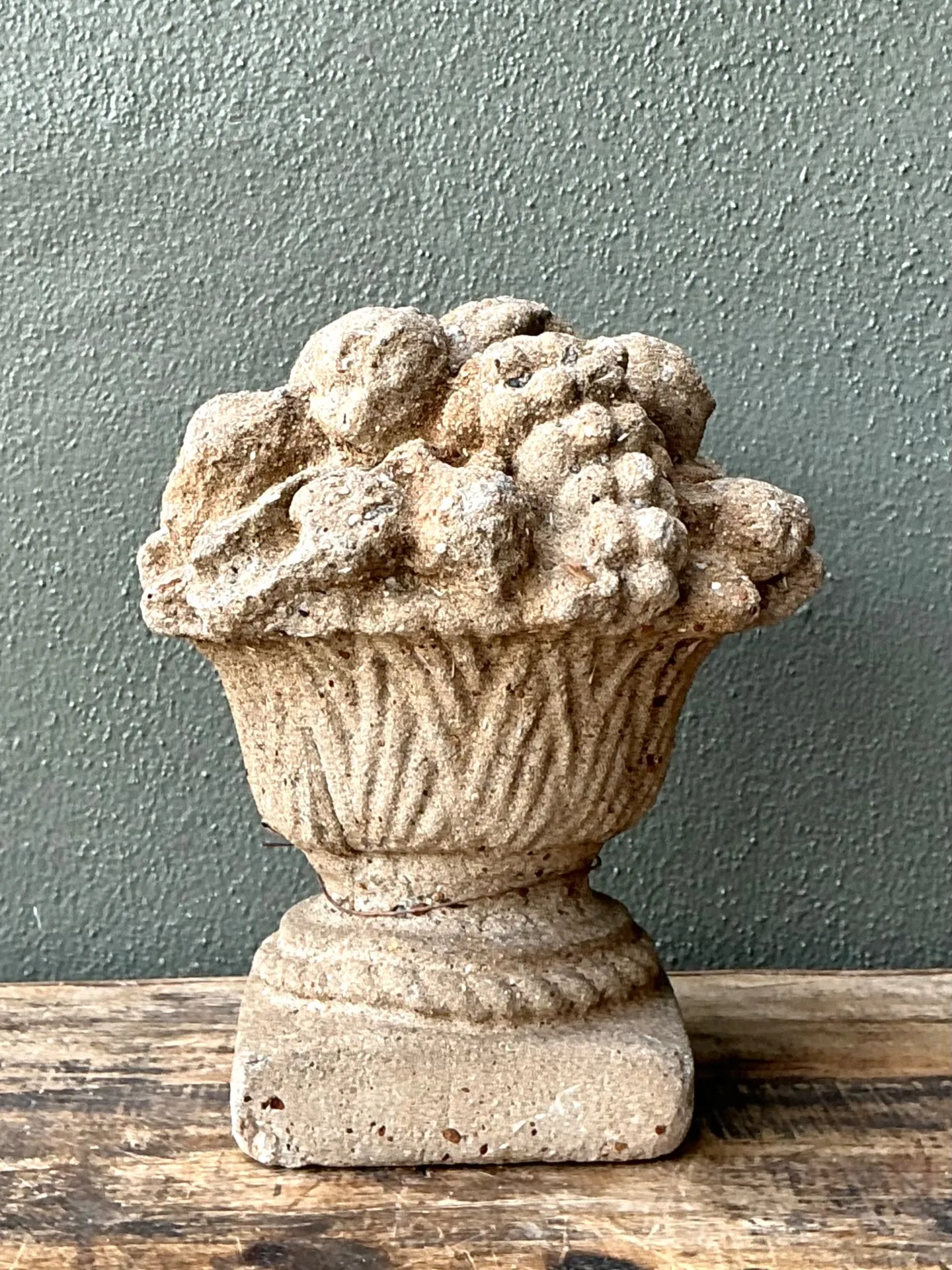 Vintage Concrete Fruit Basket Sculpture — additional photo 1