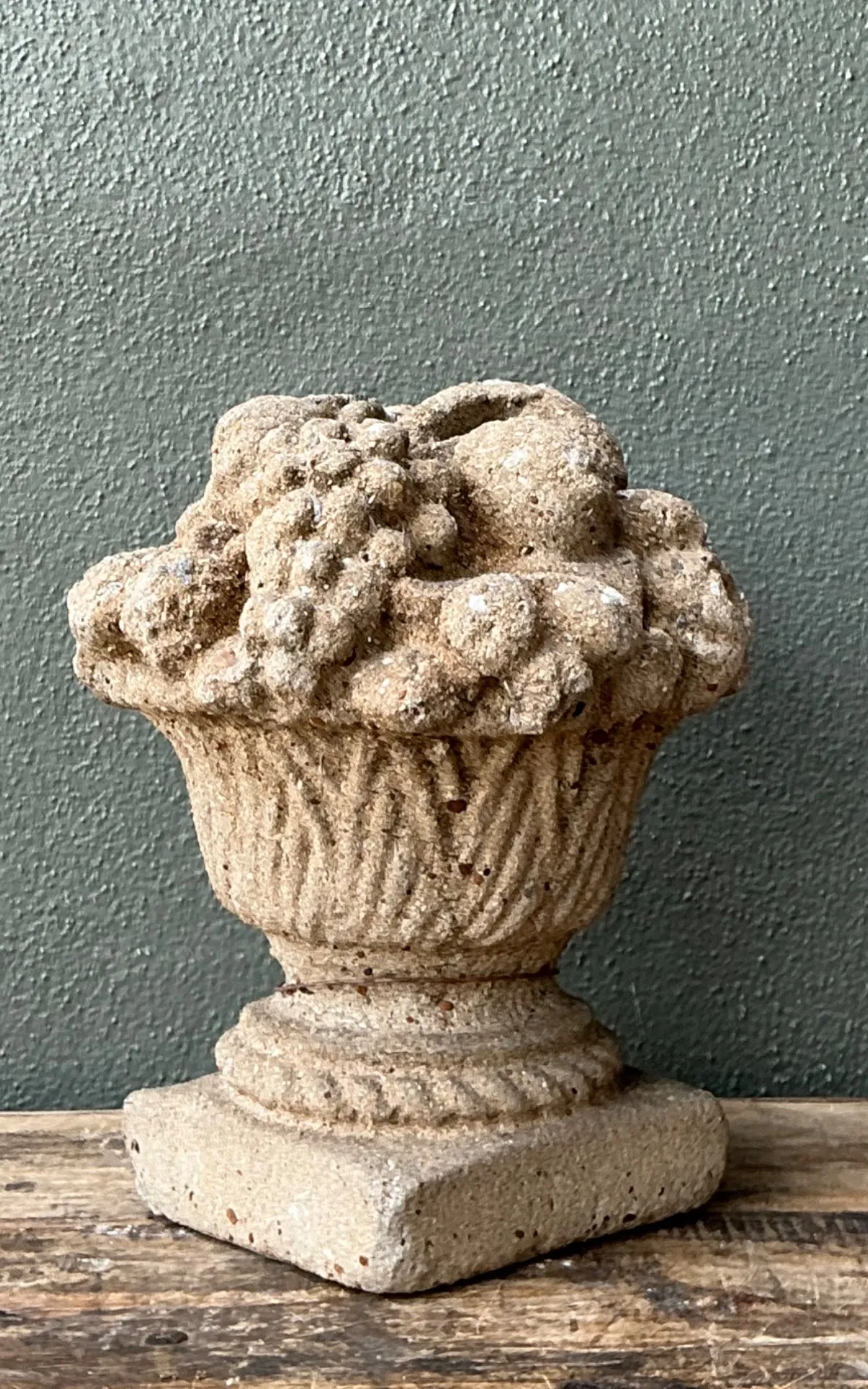 Vintage Concrete Fruit Basket Sculpture - Interior view