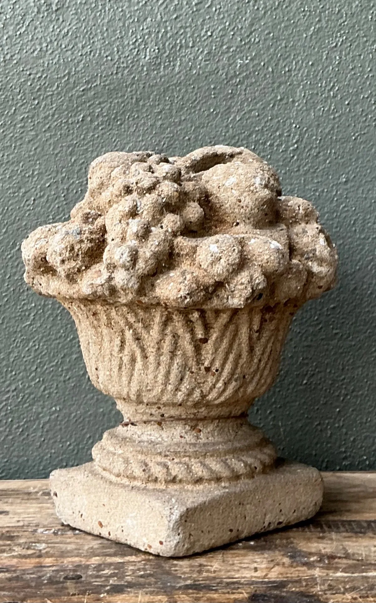 Vintage Concrete Fruit Basket Sculpture - Bottom view