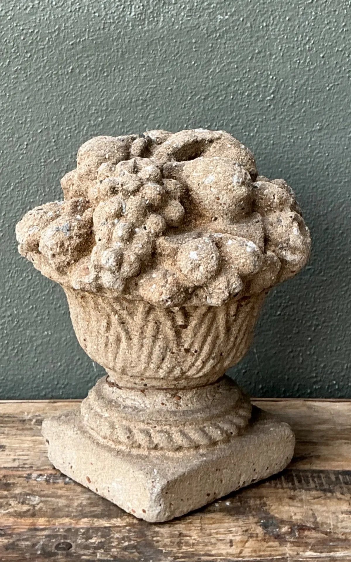 Vintage Concrete Fruit Basket Sculpture - Top view