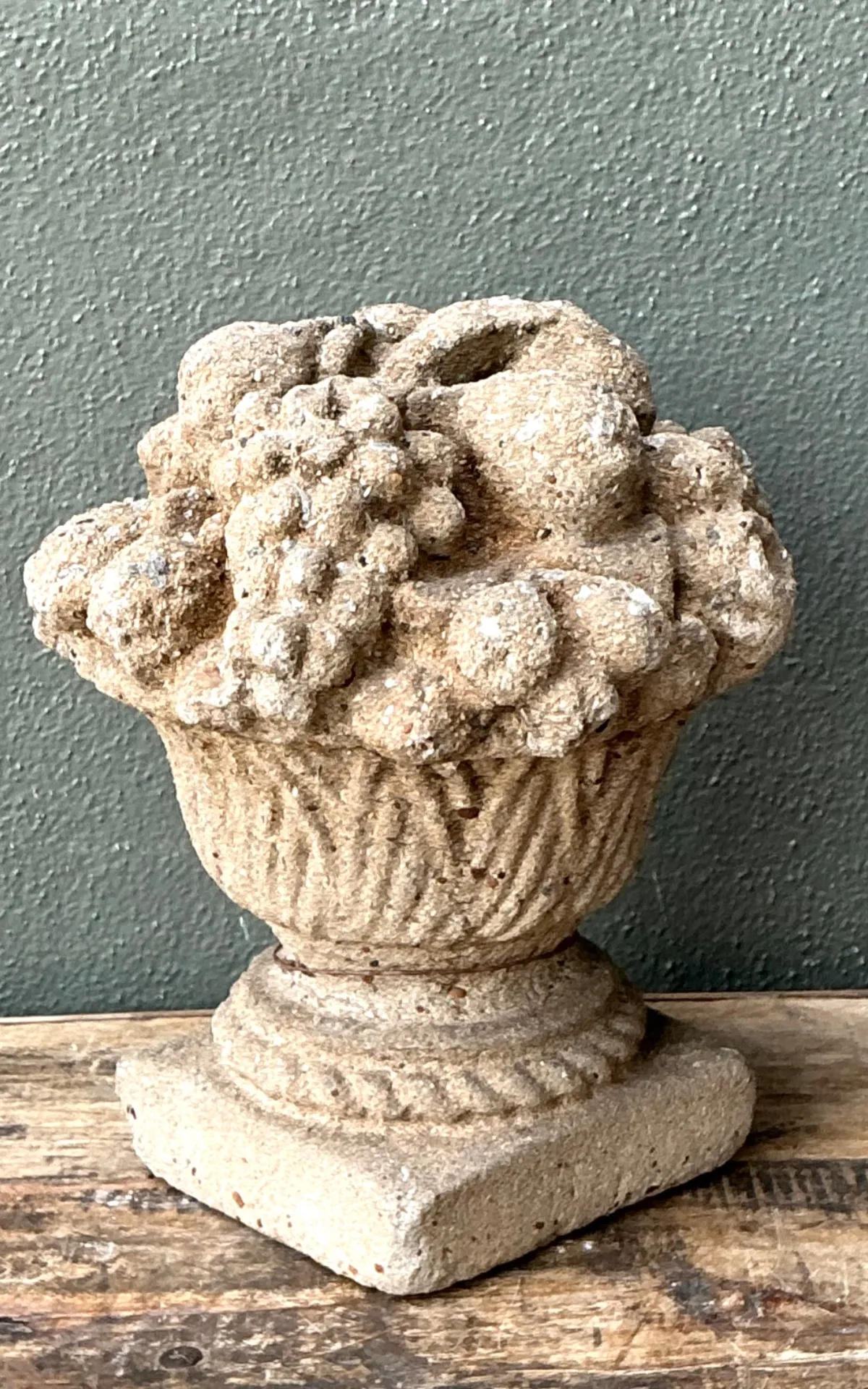 Vintage Concrete Fruit Basket Sculpture - Side view