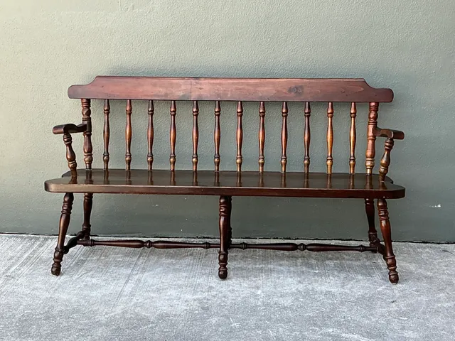 Vintage Ethan Allen Pine Spindle Back Deacons Bench — additional photo 1