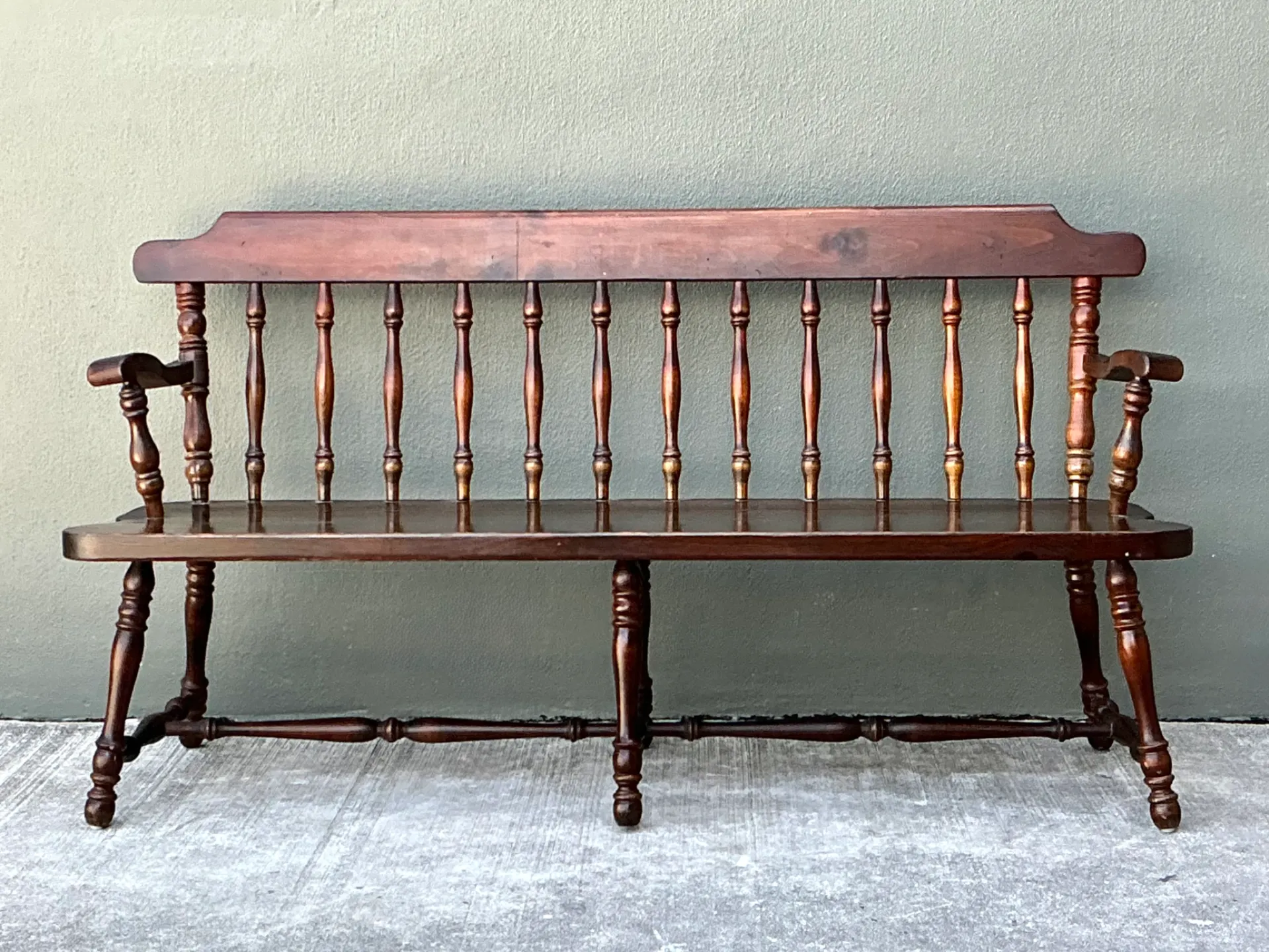 Vintage Ethan Allen Pine Spindle Back Deacons Bench — additional photo 3