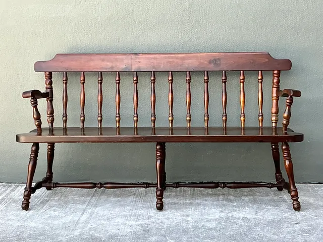 Vintage Ethan Allen Pine Spindle Back Deacons Bench — additional photo 3