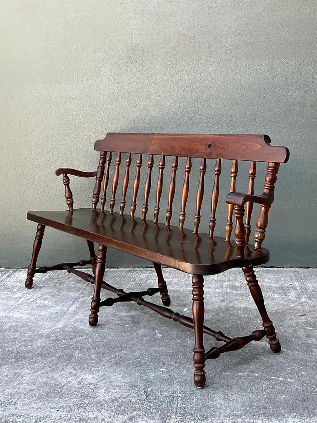 Vintage Ethan Allen Pine Spindle Back Deacons Bench — additional photo 5