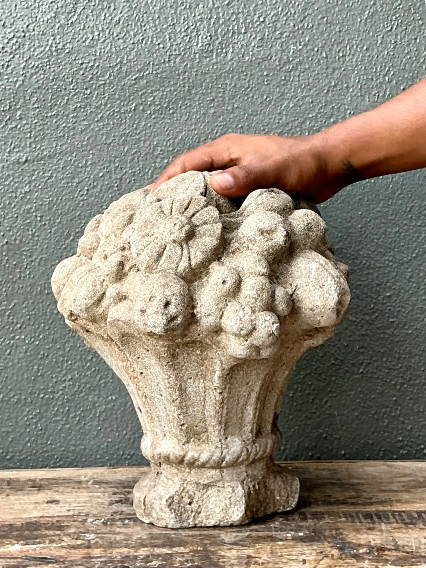 Vintage Concrete Fruit Basket Sculpture — additional photo 1