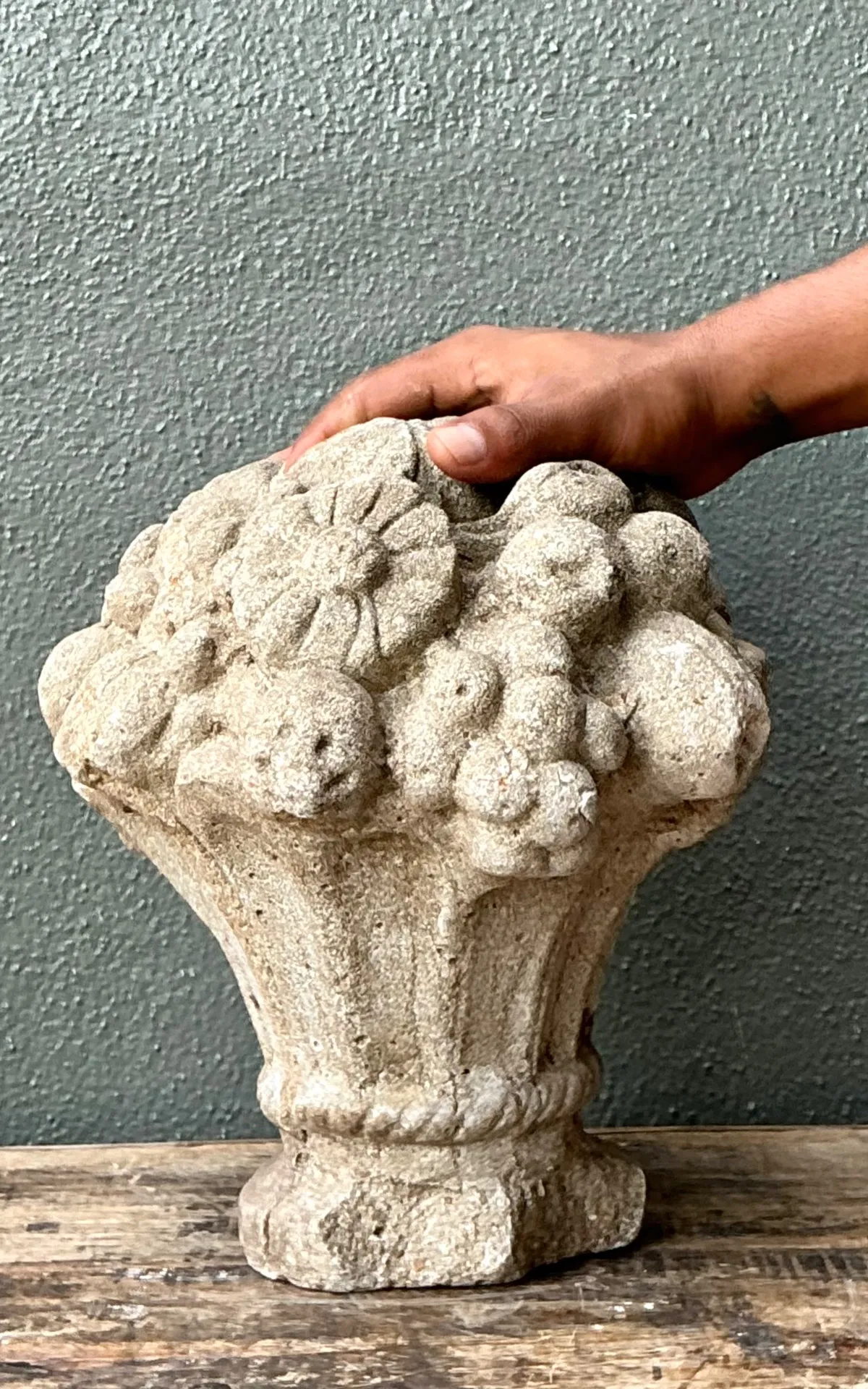 Vintage Concrete Fruit Basket Sculpture