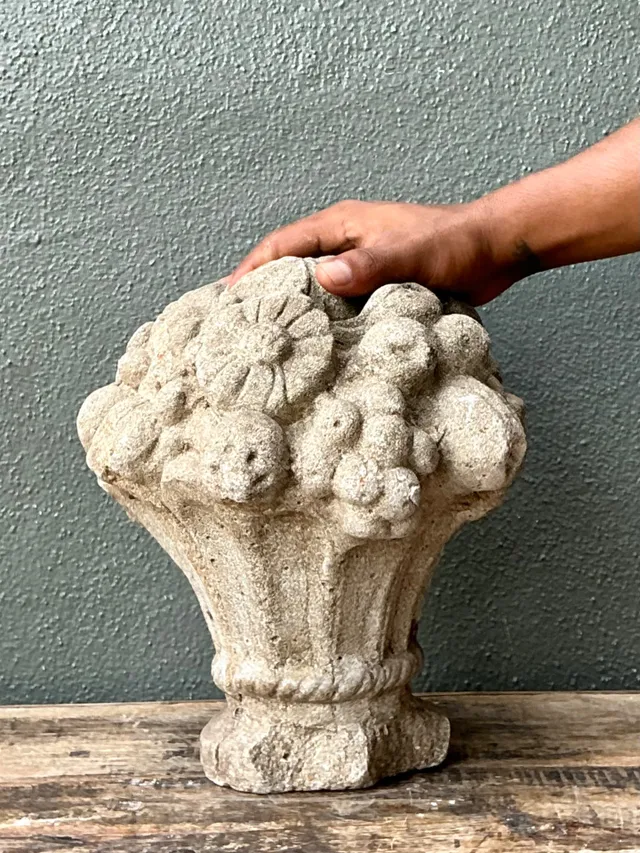 Vintage Concrete Fruit Basket Sculpture — additional photo 1