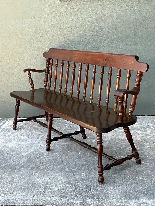 Vintage Ethan Allen Pine Spindle Back Deacons Bench — additional photo 8
