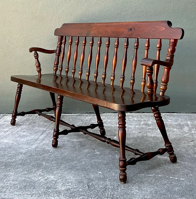 Vintage Ethan Allen Pine Spindle Back Deacons Bench — additional photo 2