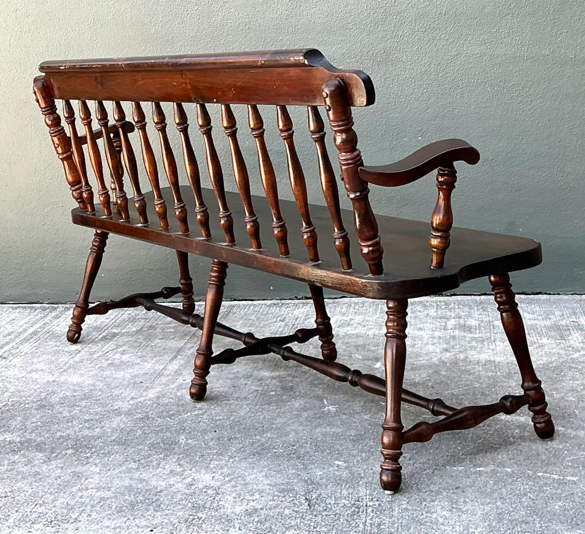 Vintage Ethan Allen Pine Spindle Back Deacons Bench — additional photo 4