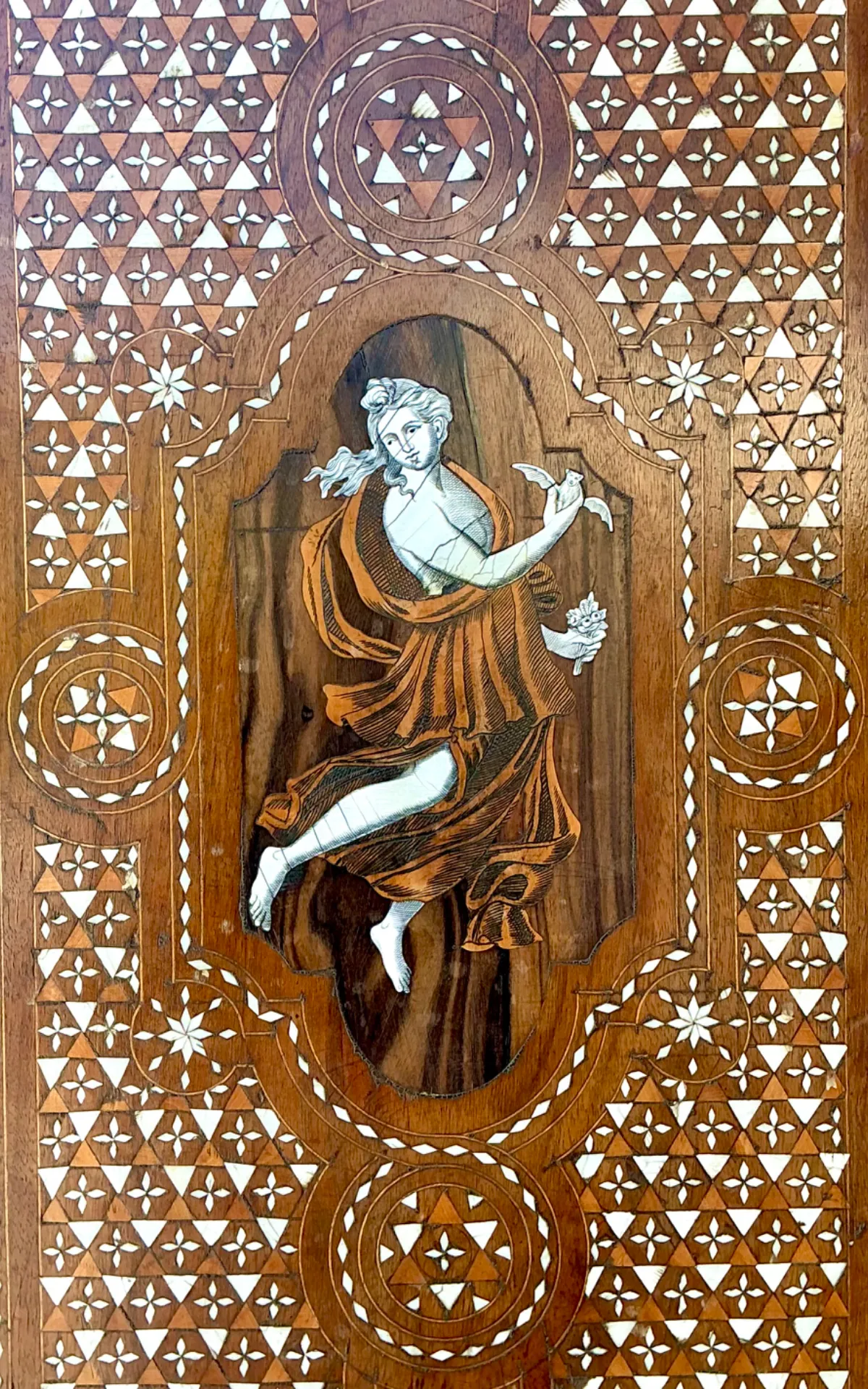 Vintage Monumental Carved Cabinet with Mother of Pearl Inlay — additional photo 6