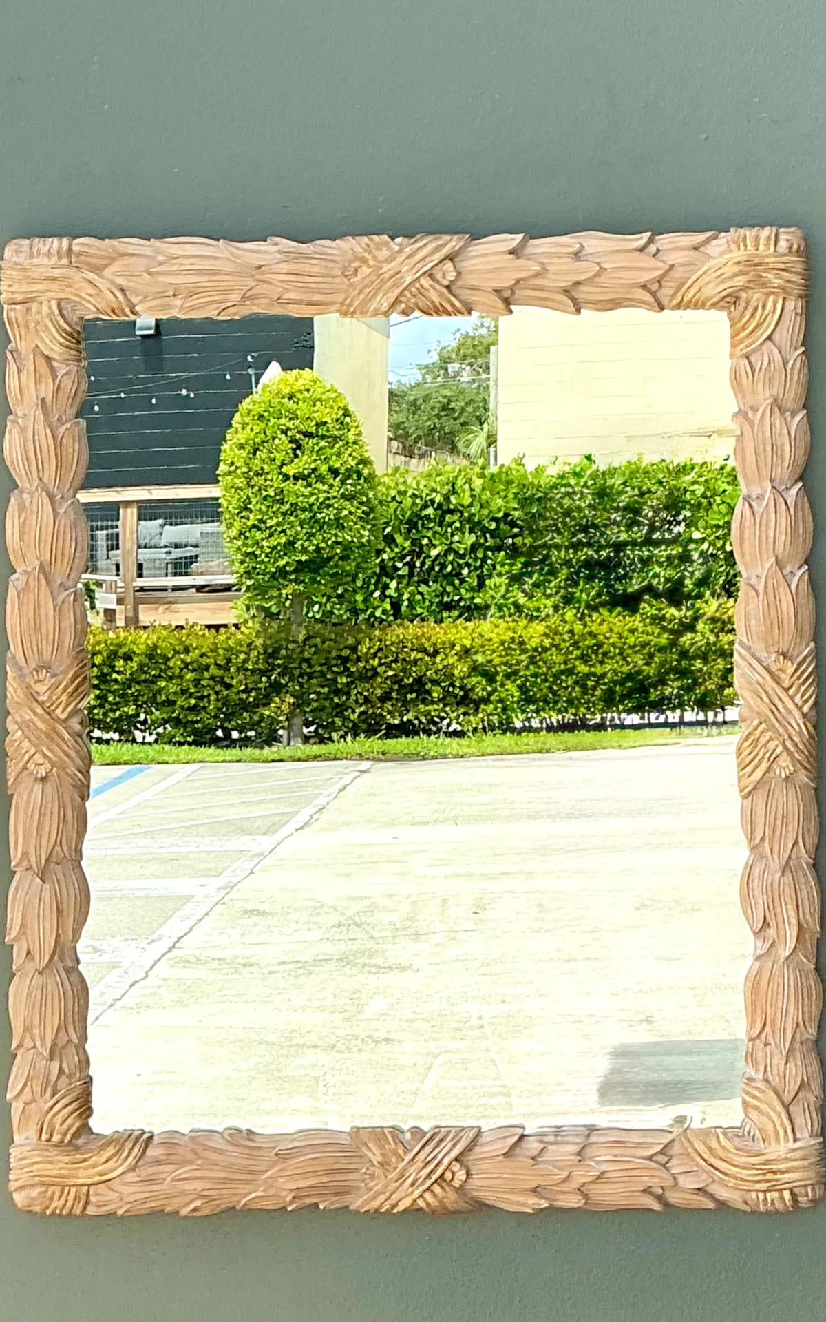 Vintage Carved Wood Leaf Frame Mirror — additional photo 4