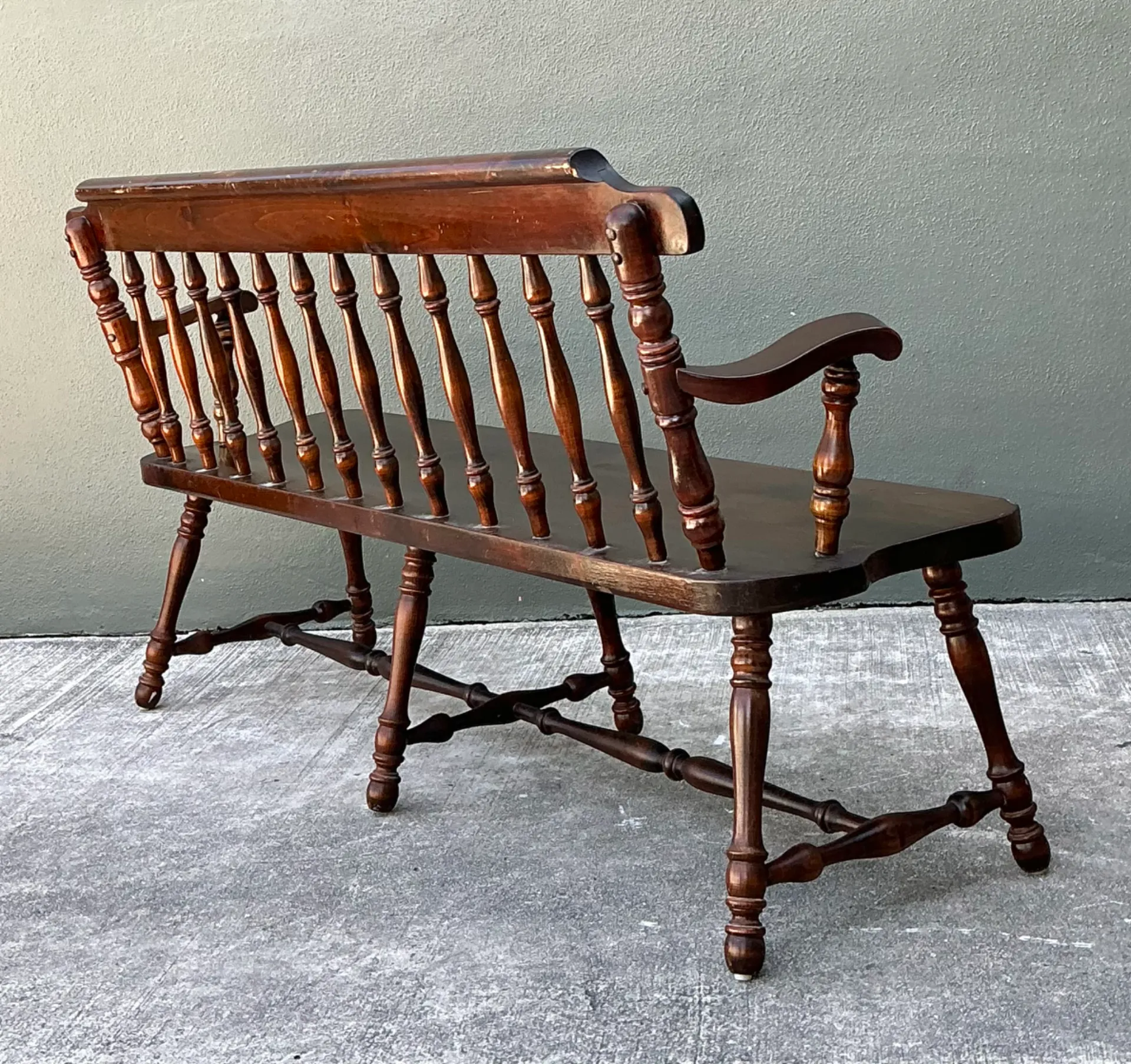 Vintage Ethan Allen Pine Spindle Back Deacons Bench — additional photo 6