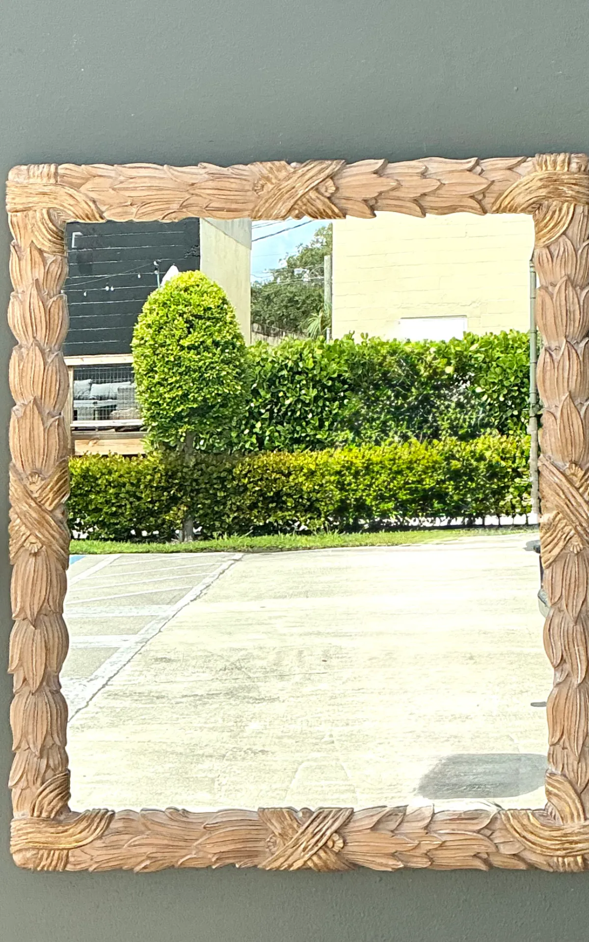 Vintage Carved Wood Leaf Frame Mirror — additional photo 2