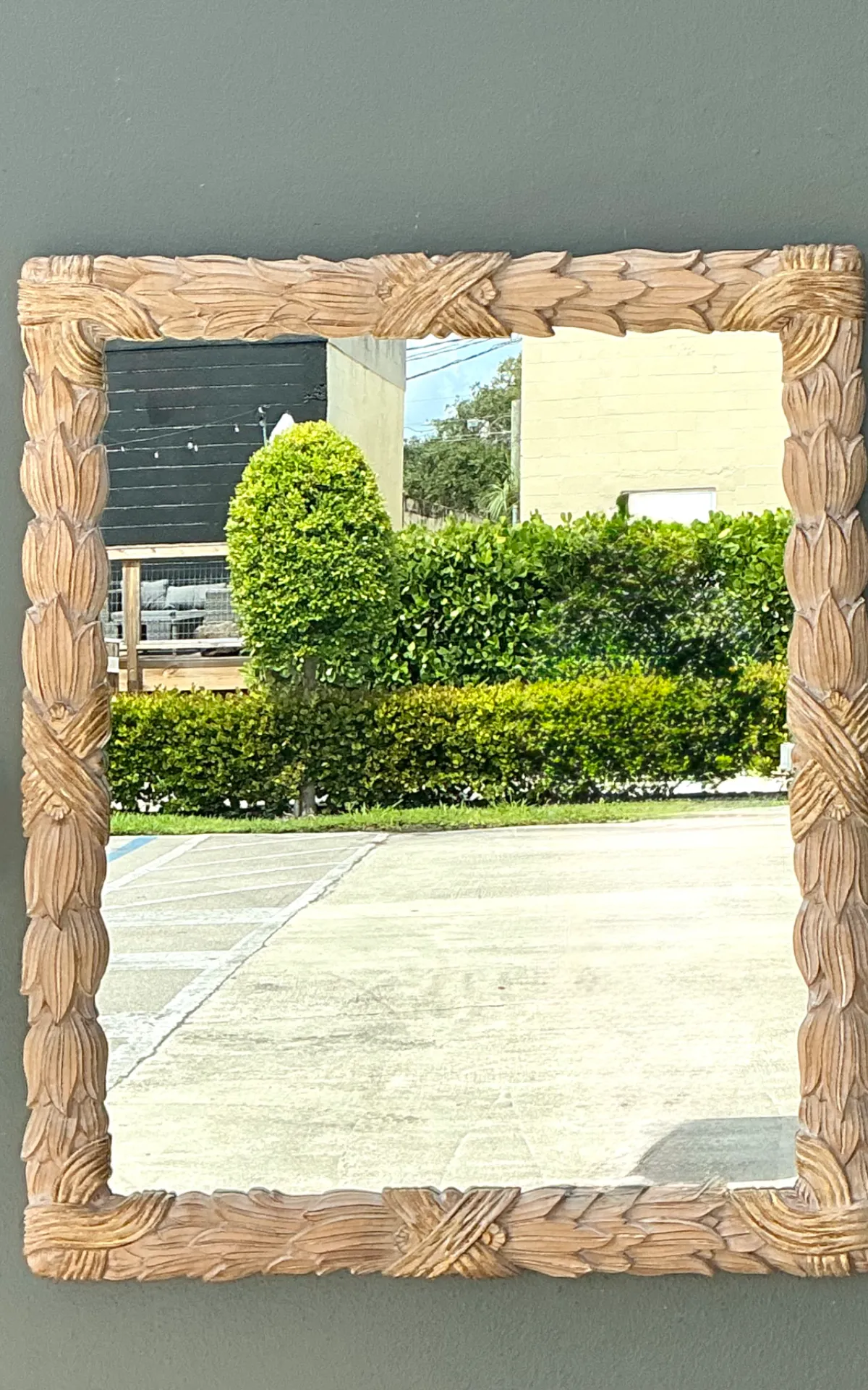 Vintage Carved Wood Leaf Frame Mirror — additional photo 7