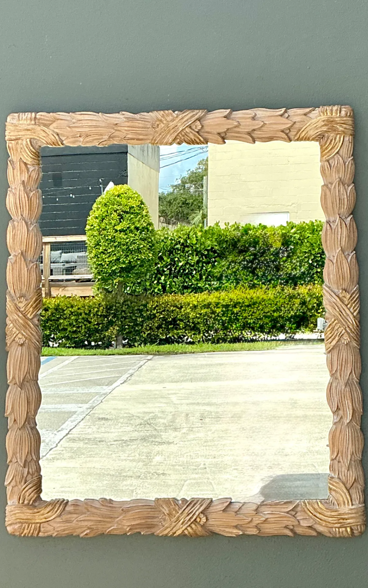 Vintage Carved Wood Leaf Frame Mirror — additional photo 8
