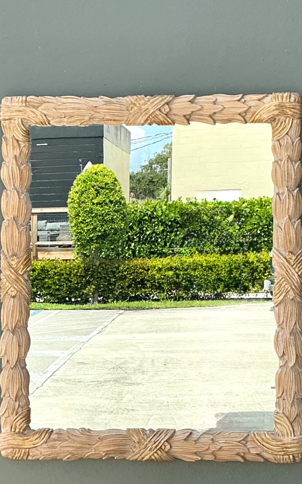 Vintage Carved Wood Leaf Frame Mirror — additional photo 5