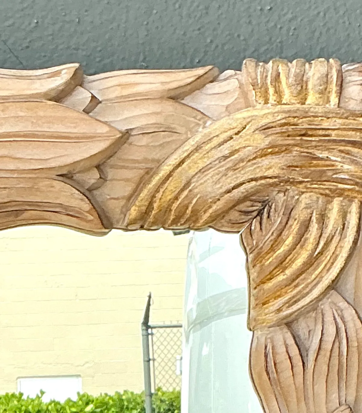 Vintage Carved Wood Leaf Frame Mirror