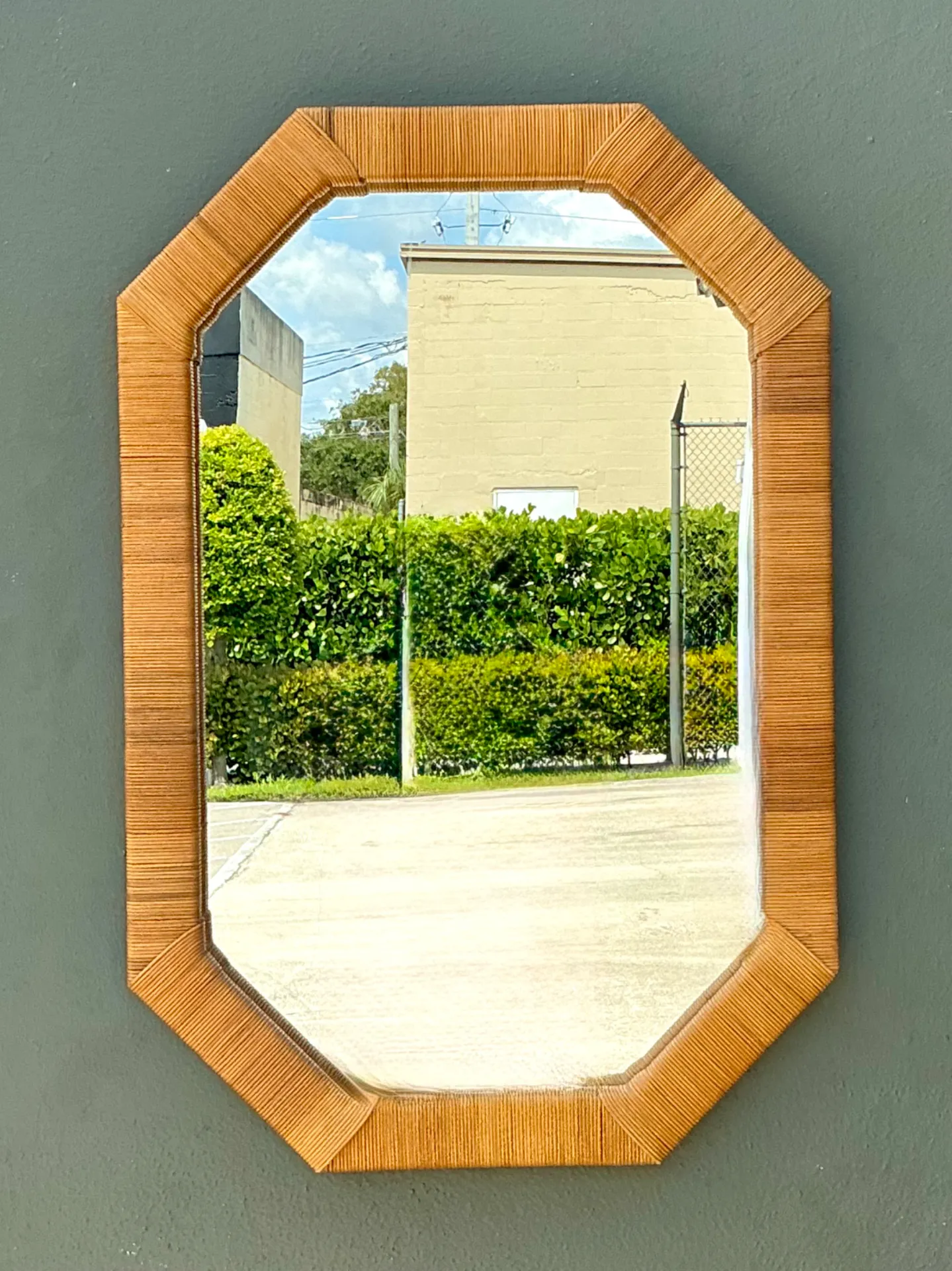 Vintage Octagonal Wrapped Rattan Frame Mirror — additional photo 6