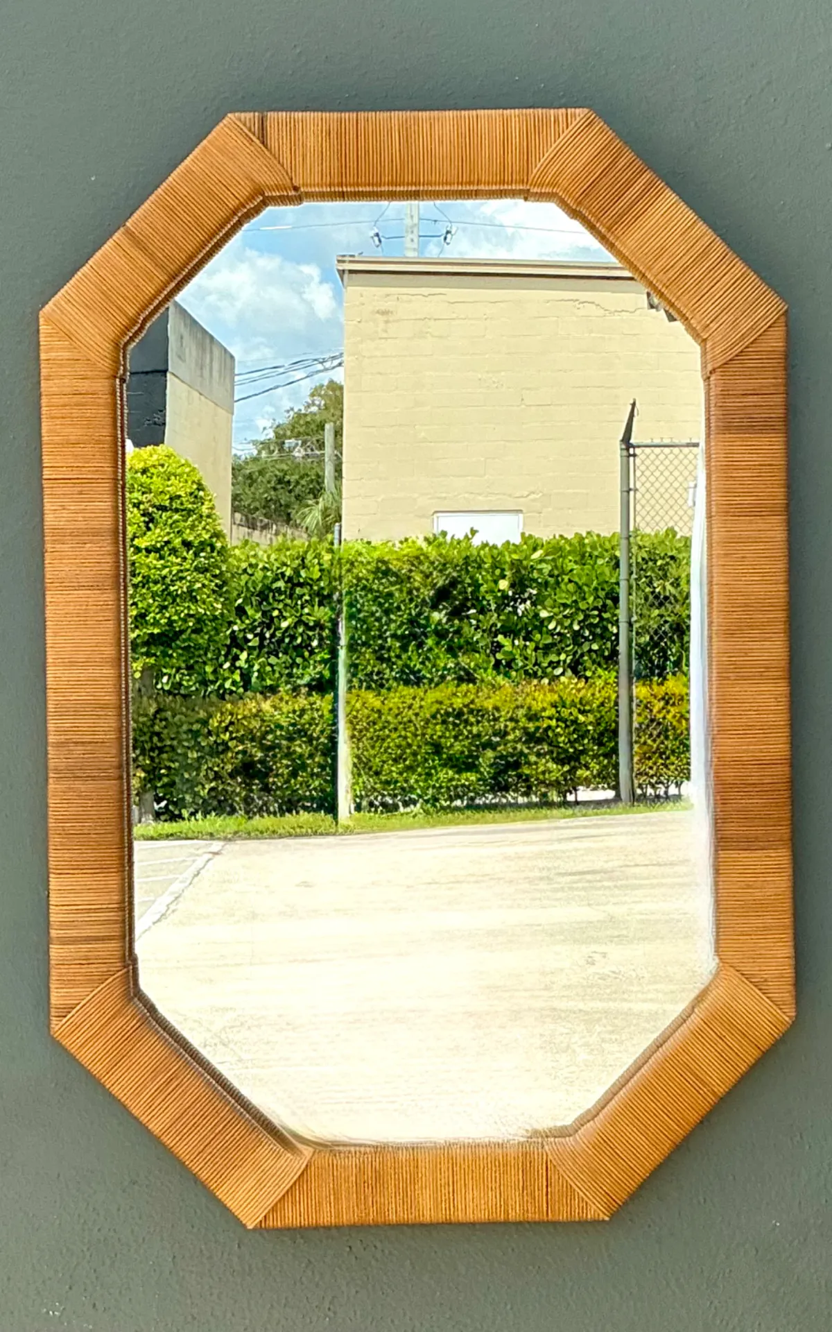 Vintage Octagonal Wrapped Rattan Frame Mirror — additional photo 6