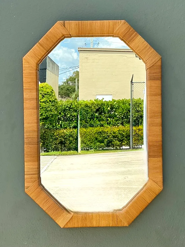 Vintage Octagonal Wrapped Rattan Frame Mirror — additional photo 6