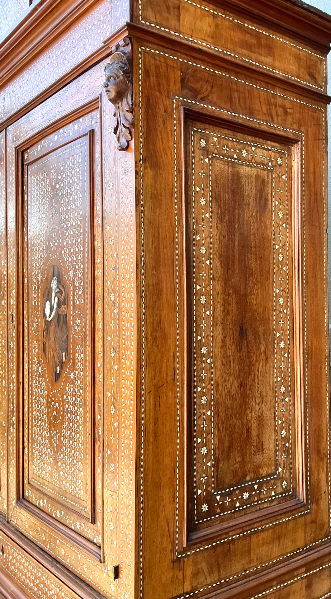 Vintage Monumental Carved Cabinet with Mother of Pearl Inlay — additional photo 7
