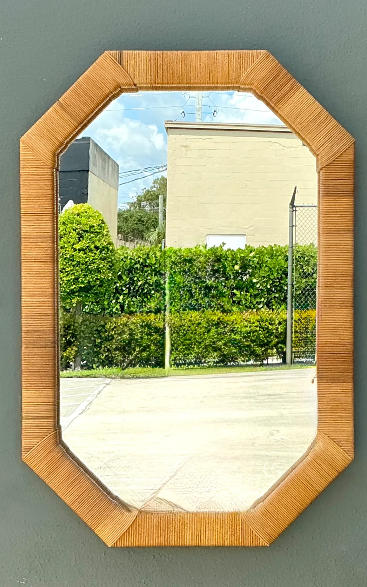 Vintage Octagonal Wrapped Rattan Frame Mirror