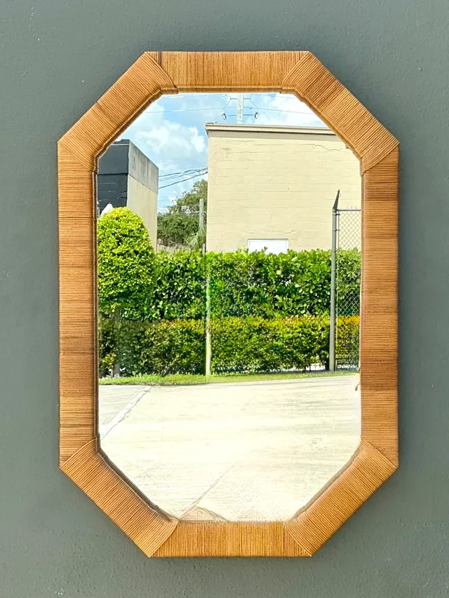 Vintage Octagonal Wrapped Rattan Frame Mirror — additional photo 1
