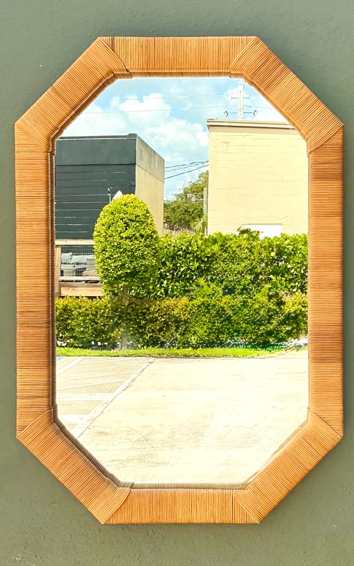 Vintage Octagonal Wrapped Rattan Frame Mirror — additional photo 7