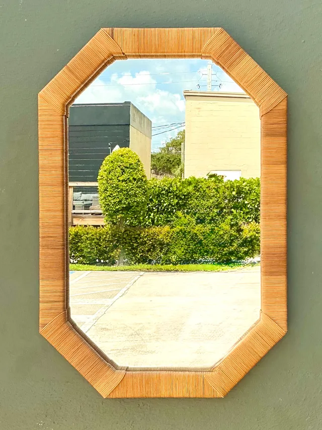Vintage Octagonal Wrapped Rattan Frame Mirror — additional photo 7