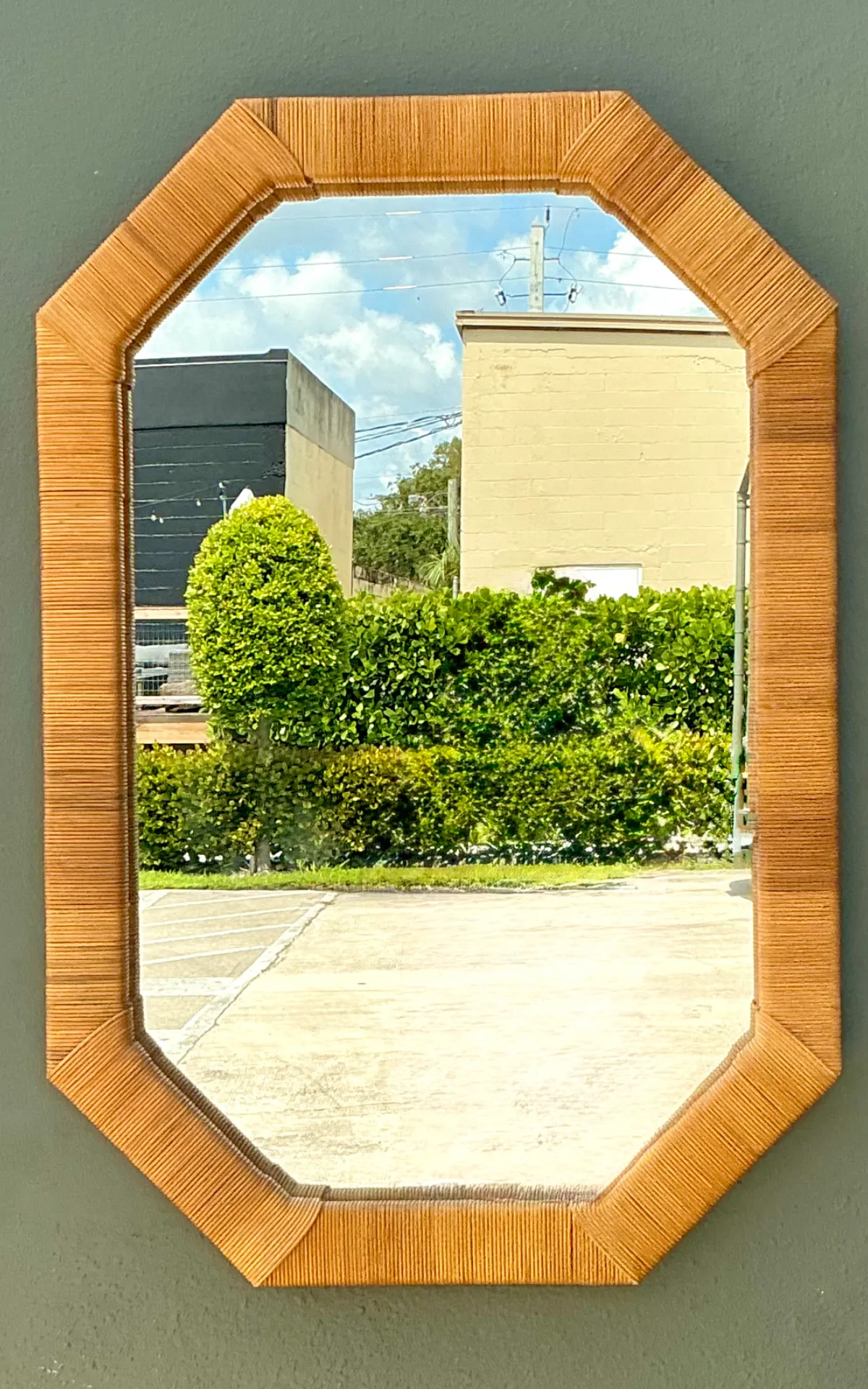 Vintage Octagonal Wrapped Rattan Frame Mirror — additional photo 3