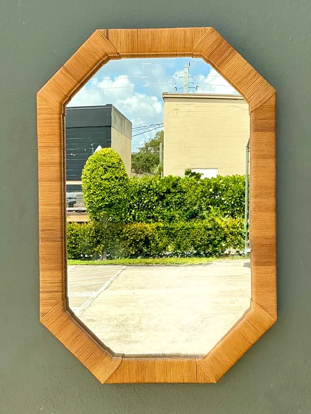 Vintage Octagonal Wrapped Rattan Frame Mirror — additional photo 3