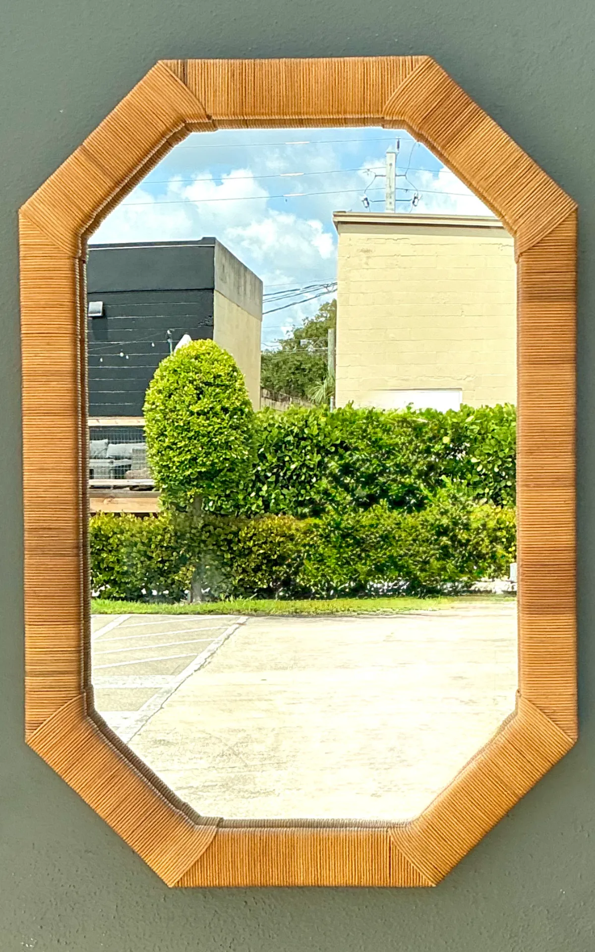 Vintage Octagonal Wrapped Rattan Frame Mirror — additional photo 8