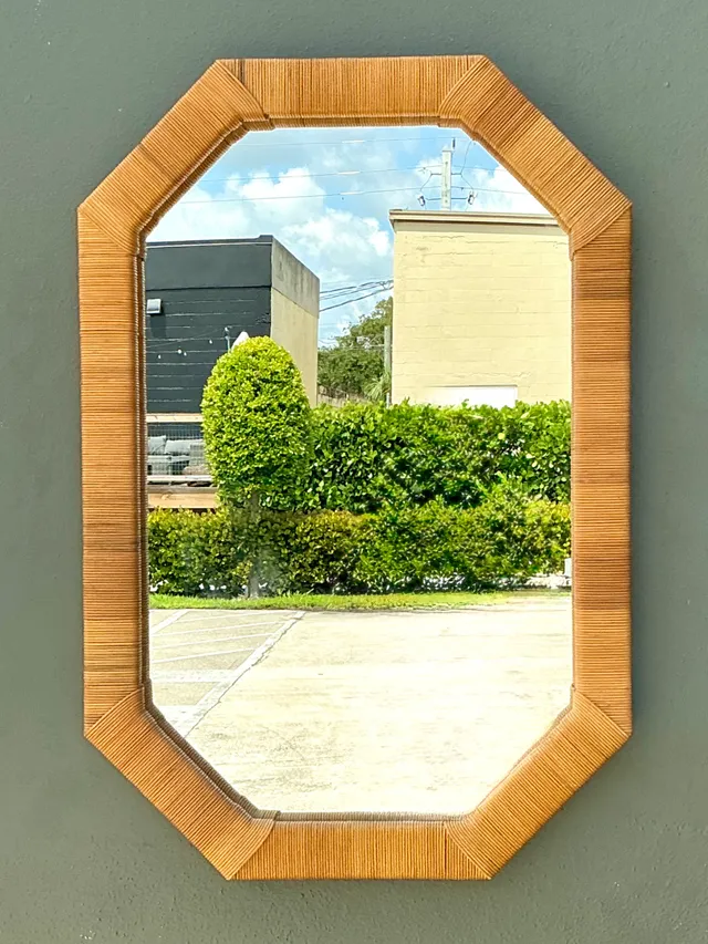 Vintage Octagonal Wrapped Rattan Frame Mirror — additional photo 8