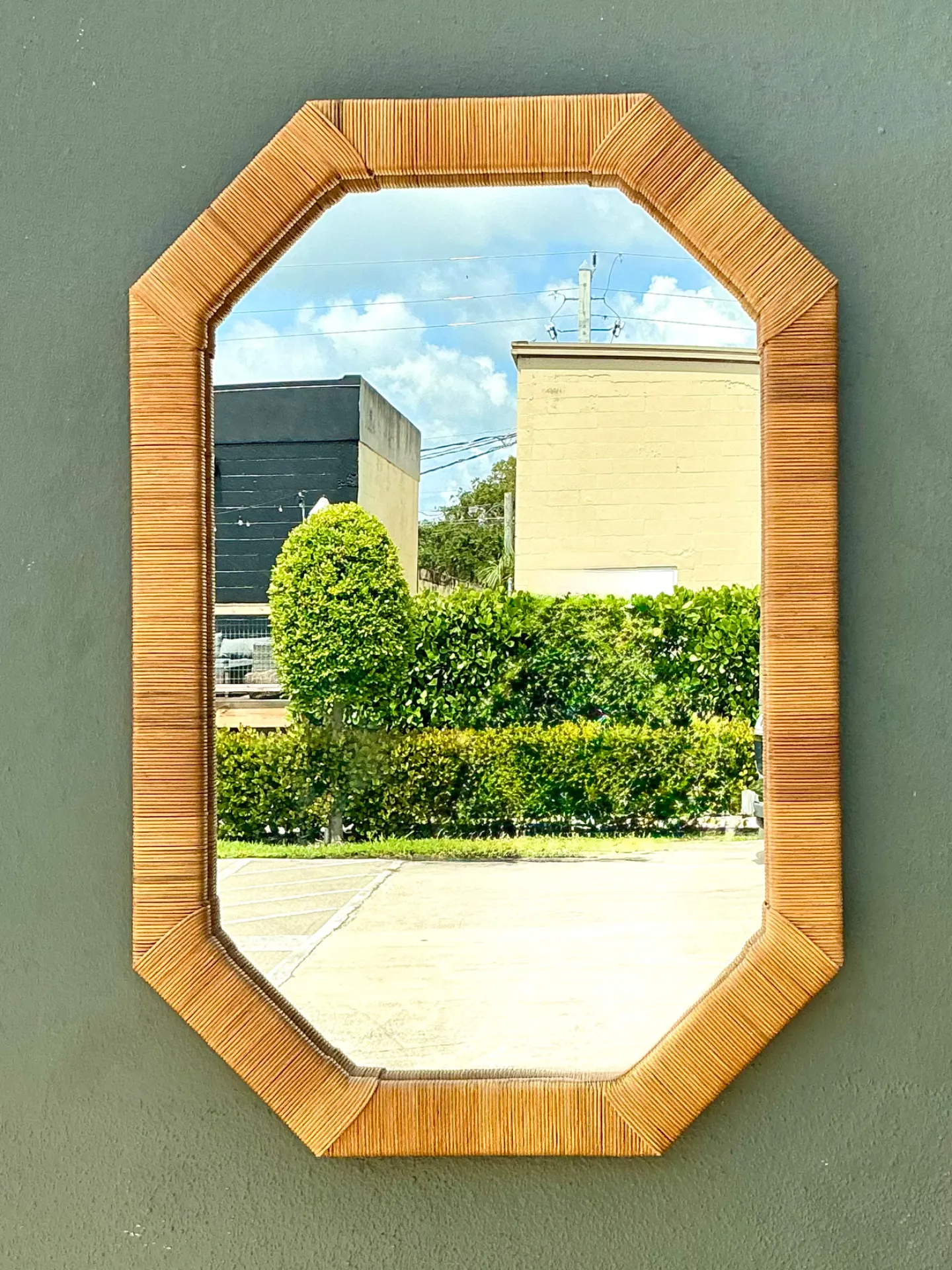 Vintage Octagonal Wrapped Rattan Frame Mirror — additional photo 5
