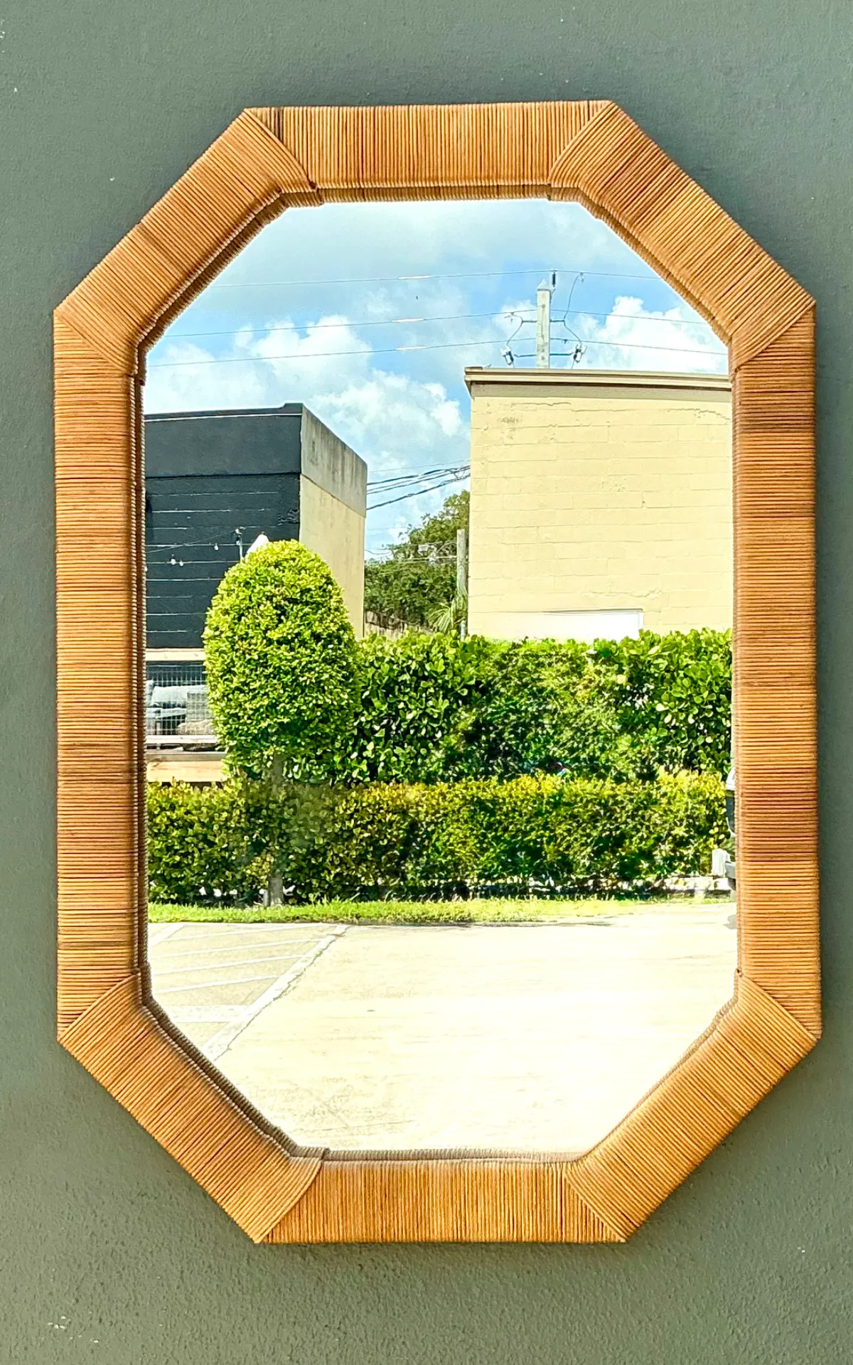 Vintage Octagonal Wrapped Rattan Frame Mirror — additional photo 5