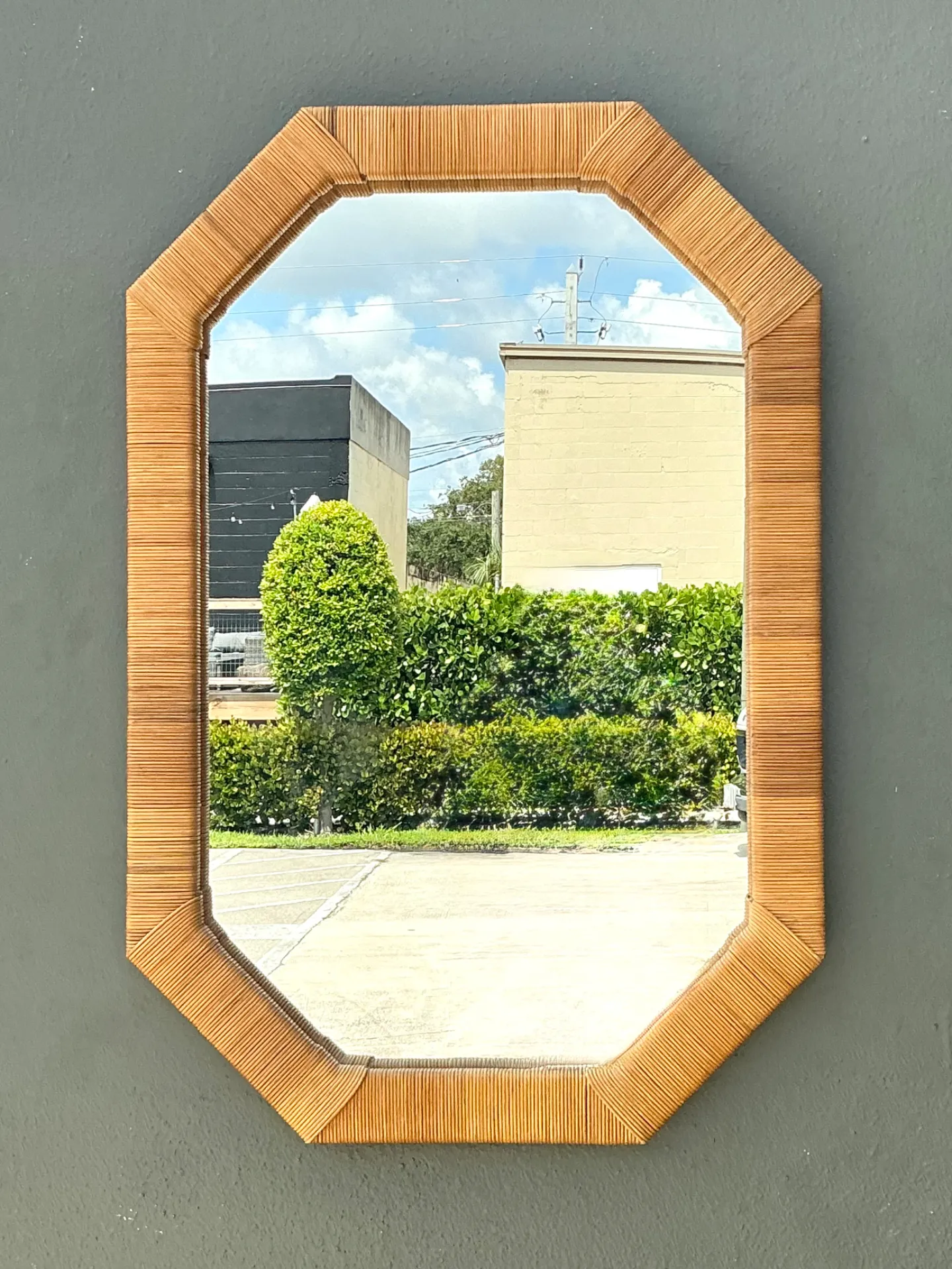 Vintage Octagonal Wrapped Rattan Frame Mirror — additional photo 4