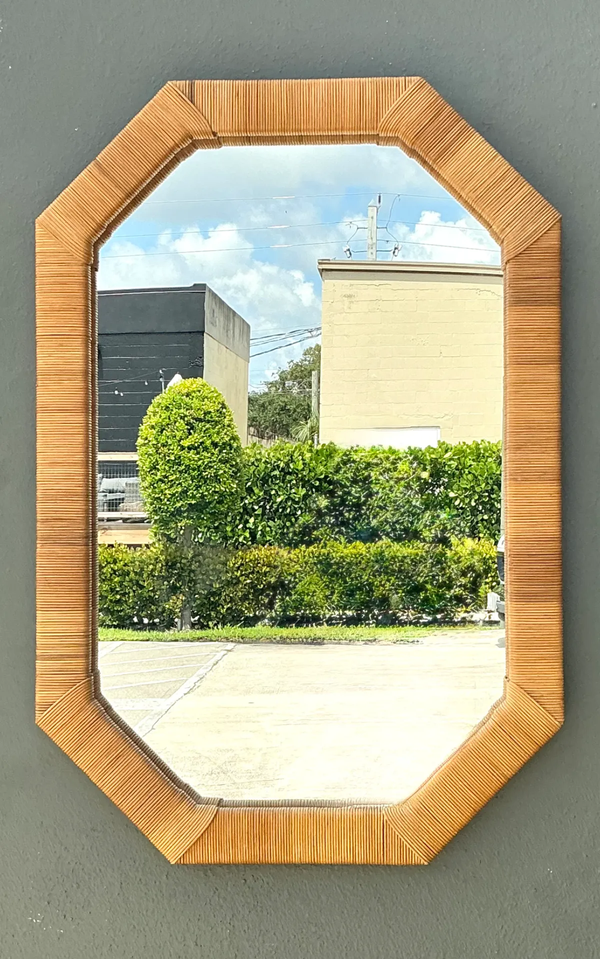 Vintage Octagonal Wrapped Rattan Frame Mirror — additional photo 4