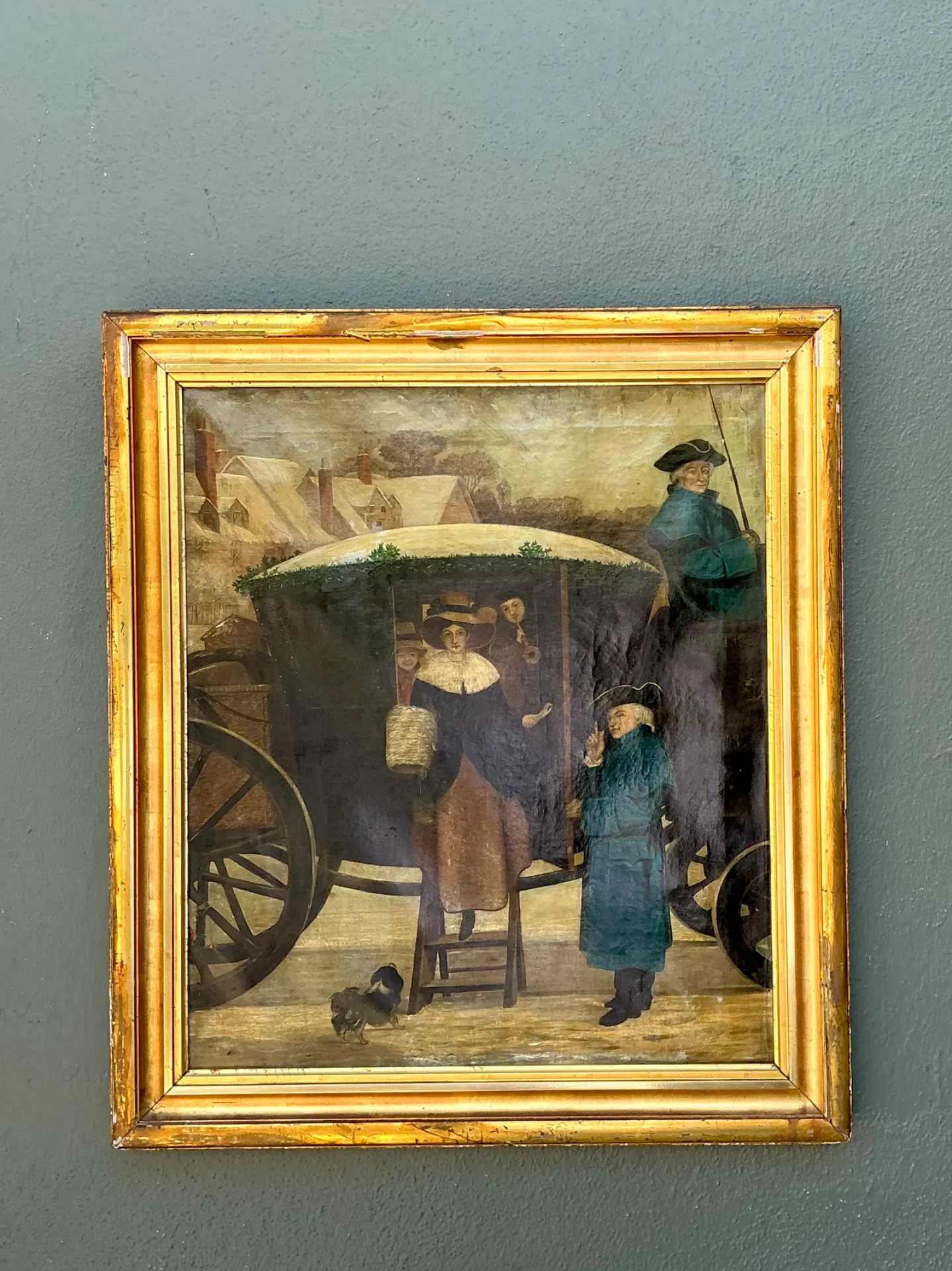 Vintage Framed Carriage Scene Oil Painting — additional photo 1