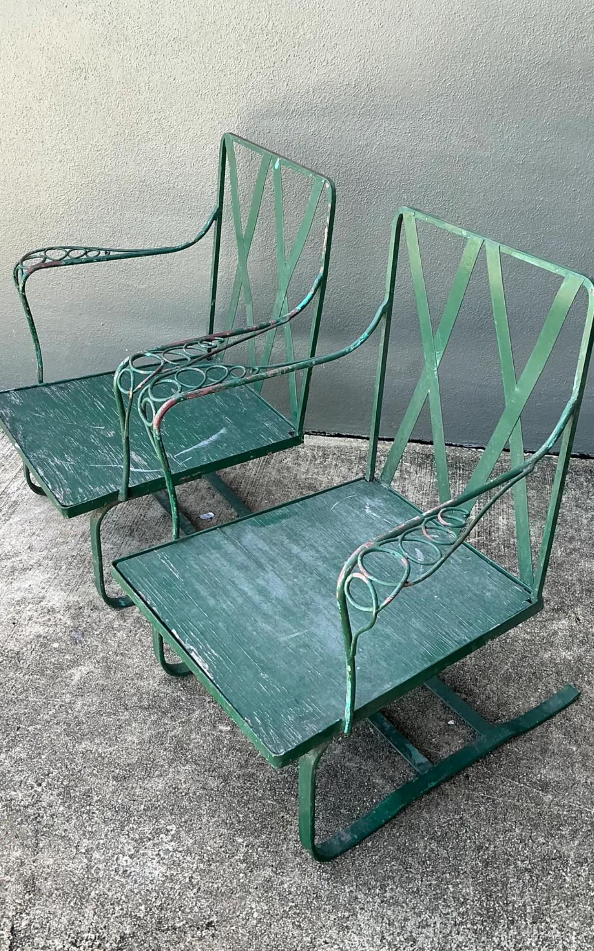 Vintage Sculptural Iron Springer Lounge Chairs - A Pair