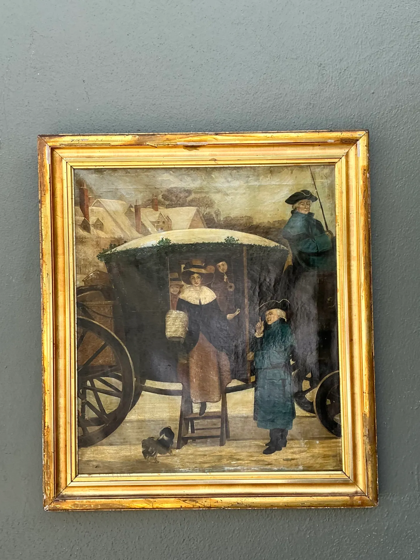 Vintage Framed Carriage Scene Oil Painting — additional photo 7