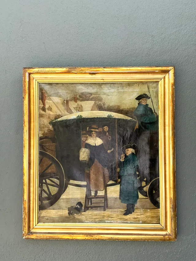 Vintage Framed Carriage Scene Oil Painting — additional photo 4
