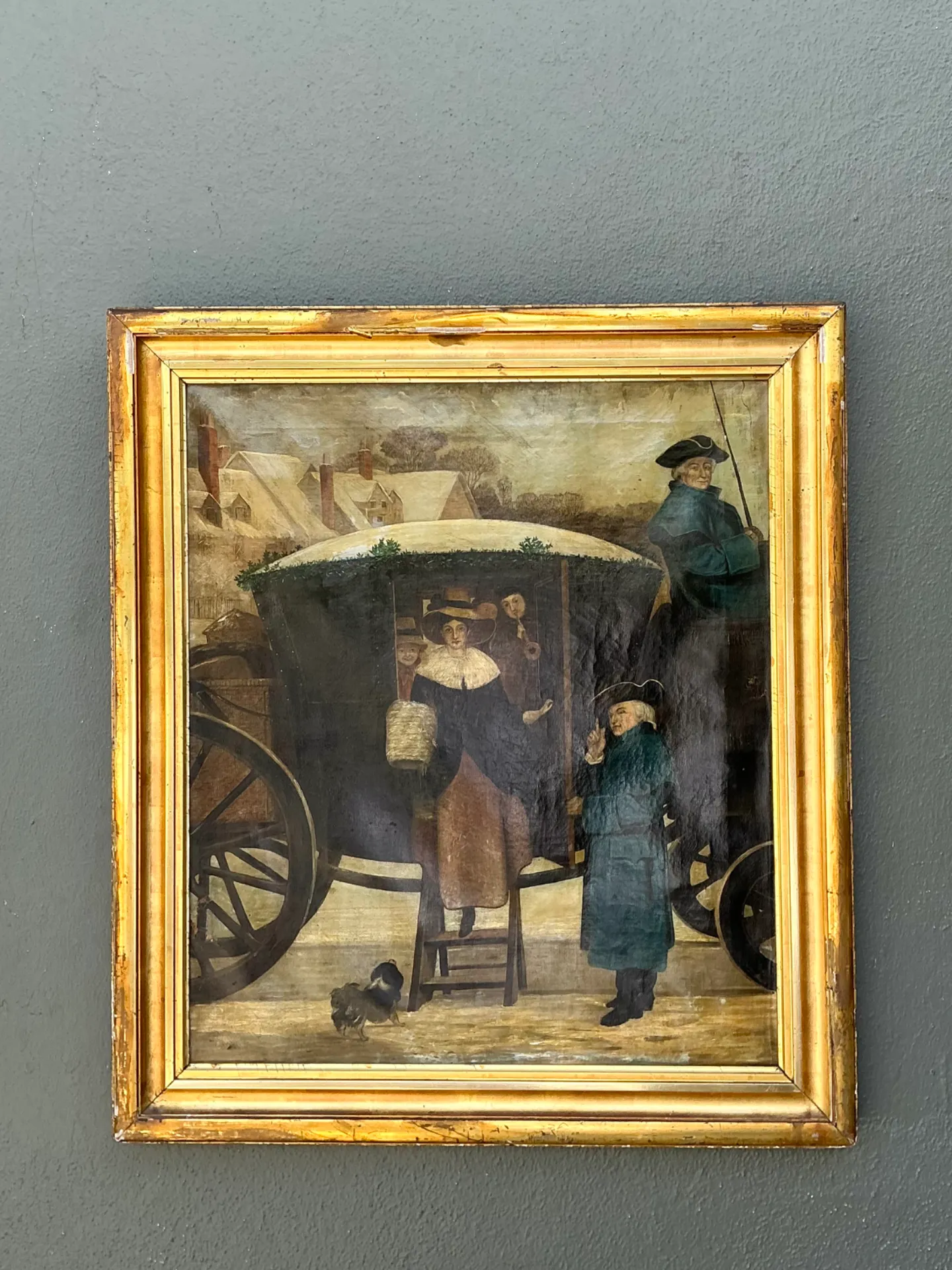 Vintage Framed Carriage Scene Oil Painting — additional photo 3