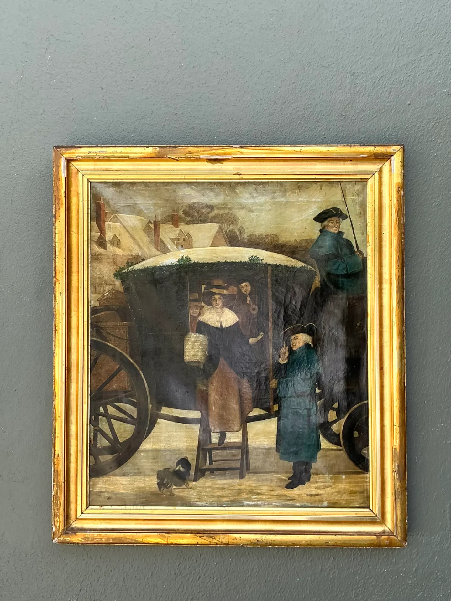 Vintage Framed Carriage Scene Oil Painting — additional photo 2