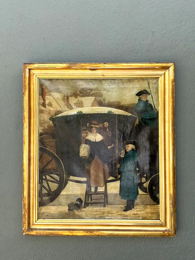 Vintage Framed Carriage Scene Oil Painting — additional photo 2