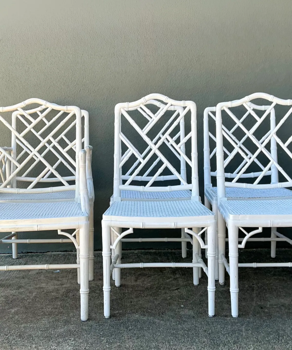 Vintage Chinese Chippendale Cane Dining Chairs - Set Of 6