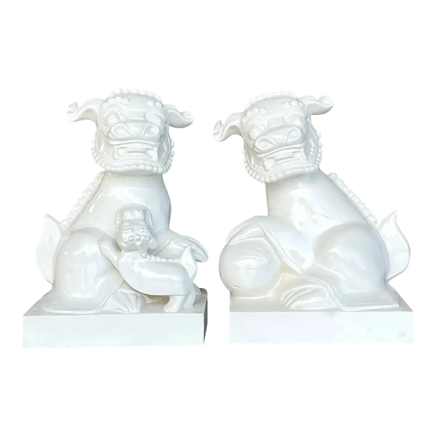 Late 20th Century Vintage Asian Glazed Ceramic Foo Dogs - a Pair — additional photo 1