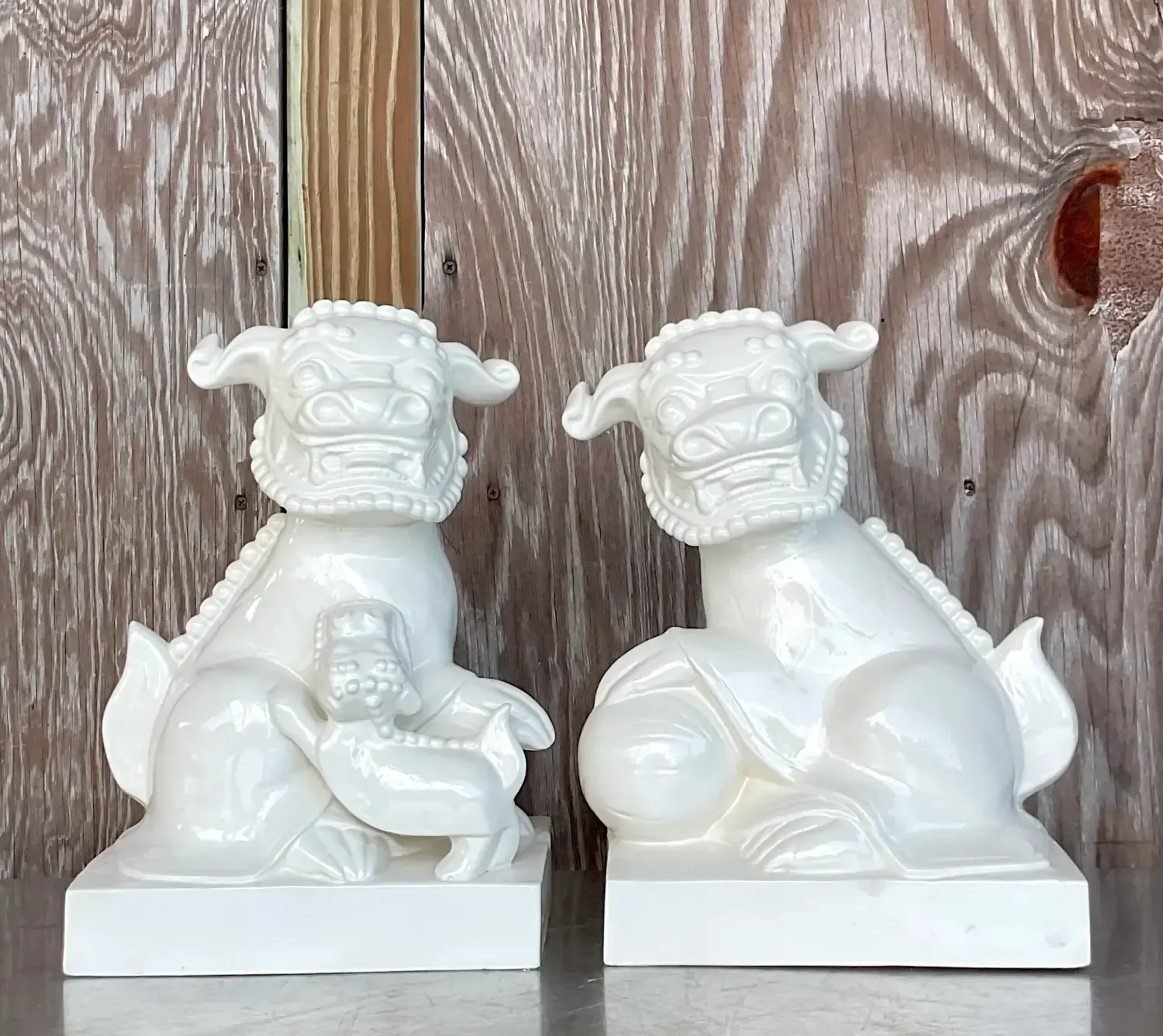 Late 20th Century Vintage Asian Glazed Ceramic Foo Dogs - a Pair — additional photo 3