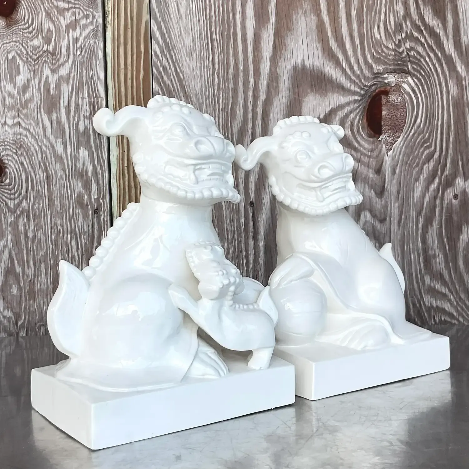 Late 20th Century Vintage Asian Glazed Ceramic Foo Dogs - a Pair — additional photo 4